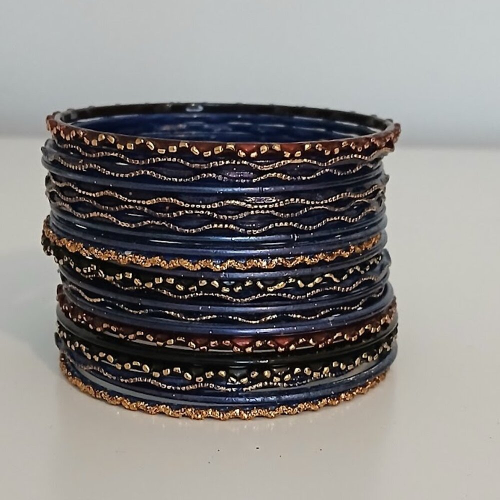 Indian Bangles - Gold and Blue - M